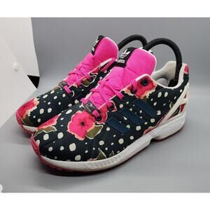 Adidas ZX Flux Women's 5.5 Pink Blue Floral Polka Dots Flowers Sneakers Shoes